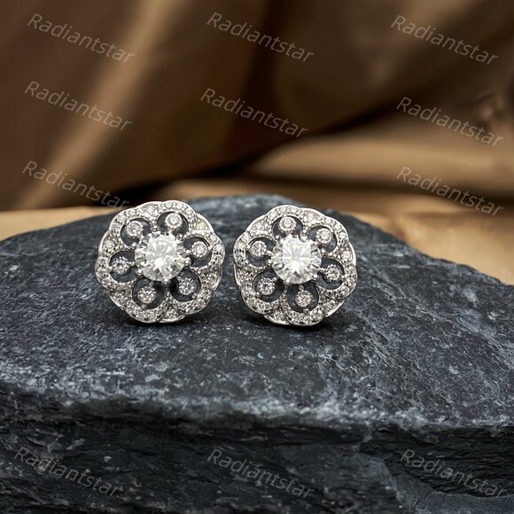 Jewelry - NEW Certified 1ct. t.w. Moissanite Flower Stud Earrings